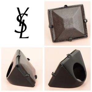 YSL Brown Leather Diamond Cocktail Ring